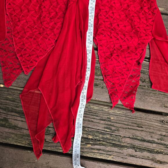 Studio F Vtg 90s Y2K Fairy Whimsigoth Sheer Lace Handkerchief Hem Red Dress XL - Picture 10 of 10